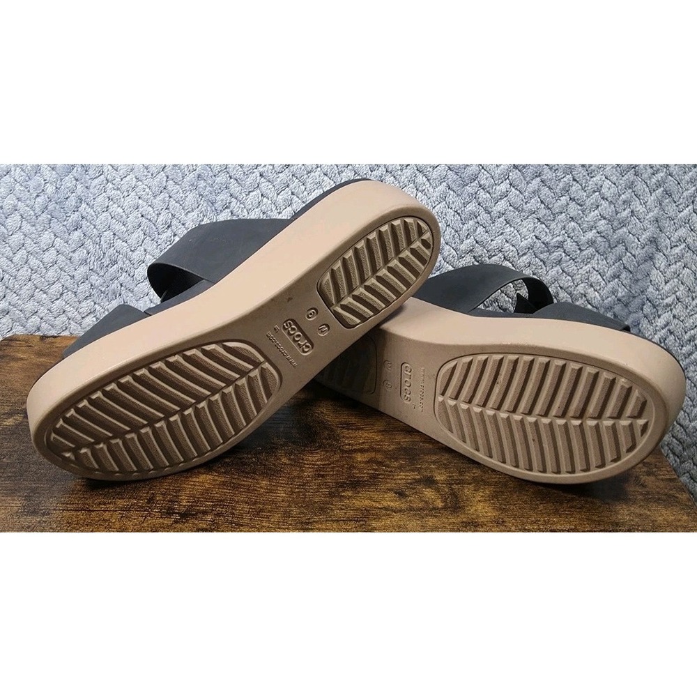 Crocs Womens Brooklyn Buckle Navy Lite Ride Wedge Slide Sandals Size 9 Dbl Strap - Picture 9 of 13